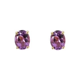Boucles d oreilles Or Jaune 750 Améthyste Ovale 8x6mm Boucles d oreilles type puces Or Jaune 750 Pierres ovales 8x6mm (1.1...