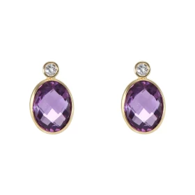 Puces d oreilles Or Jaune 750 Améthyste Ovale Oxydes zirconium Chaque boucle est sertie d une pierre ovale 9x7mm d un oxyd...