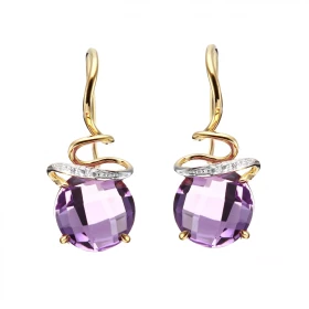 Boucles d oreilles pendantes Améthyste Diamant Or Jaune 750 Ces magnifiques pierres taillées rose mesurent 8mm diamètre 3 ...