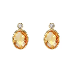 Boucles d oreilles Or Jaune 750 Citrine Ovale Oxydes zirconium Chaque boucle est sertie d une pierre ovale 9x7mm d un oxyd...