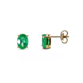 Boucles d oreilles Or Jaune 750 Emeraude Emeraudes ovales 8x6mm ( 2 x 1.1 carat ) Système fermeture : poussettes Serti à ...