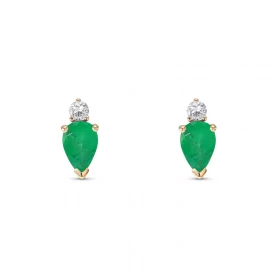 Boucles d oreilles Or Jaune 750 Emeraude Poire 6x4mm Diamant Chaque boucle est sertie d une émeraude poire 6x4mm d un diam...