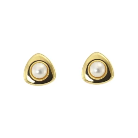 Boucles d oreilles Or Jaune Perles culture 3mm Motif triangulaire 7x7mm Diamètre des perles: 3mm