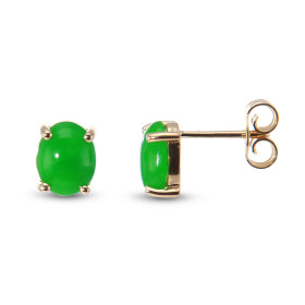  Boucles d oreilles Or Jaune 750 Jade Ces boucles sont serties Jade ovales 8x6mm (2 x 1 carat) Type sertissage : serti à 4...
