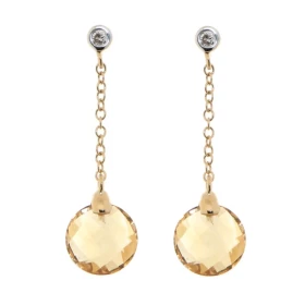 Boucles d oreilles pendantes Citrine Or Jaune 750 Ces magnifiques Citrines taille dôme mesurent 8mm diamètre Une petite ch...