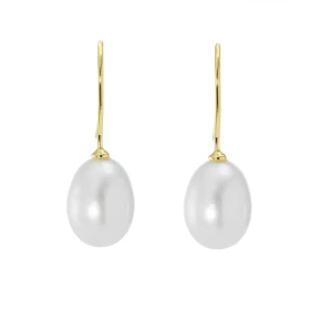  Boucles d oreilles pendantes Or 750/1000 Perles culture ovales une légère forme poire Dimensions des perles : 10x9mm Haut...
