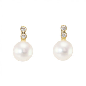 Boucles d oreilles Perle culture Oxyde zirconium Or Jaune 750 Le diamètre des perles culture est 7mm Ces boucles d oreille...