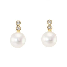 Boucles d oreilles Perle Oxyde zirconium Or Jaune 750 Le diamètre des perles est 7mm Ces boucles d oreilles sont serties 4...
