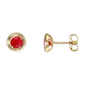  Boucles d oreilles or jaune 750 serties rubis ronds 4mm (0,36 carat / pièce) Serti à copeaux sur monture pneu Fermeture p...