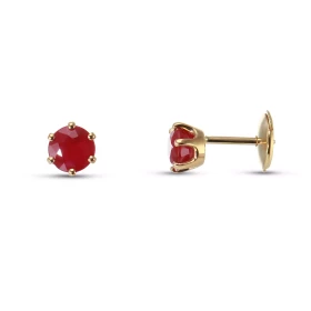 Boucles d oreilles Or Jaune 750 Rubis Ronds 5mm Rubis ronds 5mm diamètre Serti à 6 griffes Système fermeture sécurisé ALPA