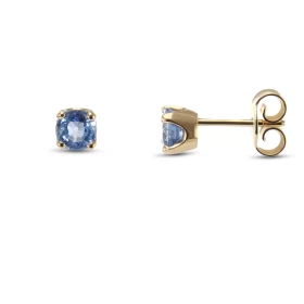  Boucles d oreilles Or Jaune 750 serties saphirs Ceylan Pierres rondes 5mm diamètre Poids total saphir : 1 carat Serti à 4...