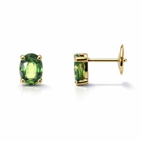 Boucles d oreilles Or Jaune 750 Saphirs Verts Ovales 7x5mm Pierres ovales 7x5mm Qualité Saphir : AAA Serti à 4 griffes Sys...