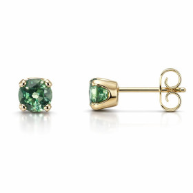 Boucles d oreilles Or Jaune 750 Saphirs Verts Ronds 5mm Pierres rondes 5mm diamètre Qualité Saphir : AAA Serti à 4 griffes...
