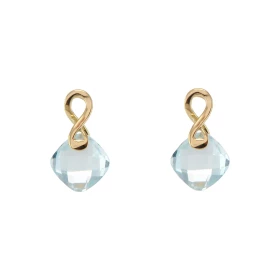 Boucles d oreilles Topaze Bleue Traitée Or Jaune 750 Ces jolies pierres taillées coussin mesurent 6x6mm Les dimensions d u...