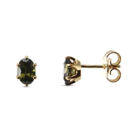  Boucles d oreilles Or Jaune serties Tourmalines vertes 6x4mm ( 2 x 0,5 carat ) Serti à griffes Système fermetures : pouss...