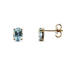  Boucles d oreilles Or Jaune serties 2 Aigues Marines ovales 7 x 5 mm ( 2 x 0,67 carat ) Serti à griffes Système fermeture...