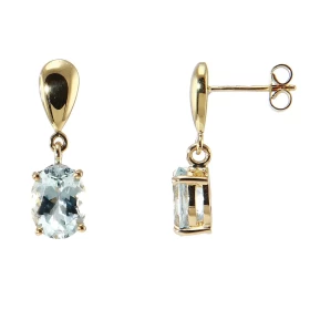  Boucles d oreilles pendantes Or Jaune 750 Aigue Marine Ces boucles sont serties d Aigues Marines ovales Les pierres mesur...