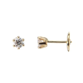  Boucles d oreilles Or Jaune 750 Diamant Diamants ronds 3,8mm diamètre Serti à 6 griffes Système fermeture sécurisée ALPA ...