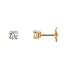  Boucles d oreilles Or Jaune serties 2 diamants 4,10mm diamètre (2 x 0,28 Carat - Couleur : G - Pureté : Si) Poids total d...