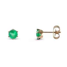  Boucles d oreilles Or Jaune 750 émeraude Emeraudes rondes 5mm diamètre Serti à 6 griffes 