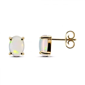  Boucles d oreilles Or Jaune 750 Opales ovales 8x6mm (2 x 0,8 carat) Serti à griffes Système fermeture : poussettes 