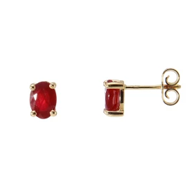  Boucles d oreilles Or Jaune serties deux rubis ovales 7x5mm (2x0.9 carat) Serti à griffes Fermeture : poussettes 