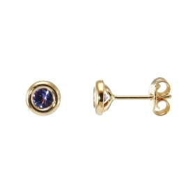  Boucles d oreilles Or Jaune serties Tanzanites Pierres rondes 4 mm diamètre 