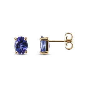 Boucles d oreilles Or Jaune serties 2 Tanzanites AAA 7.5 x 5.5mm ( 2 x 1 carat ) Serti à griffes Système fermeture : pous...