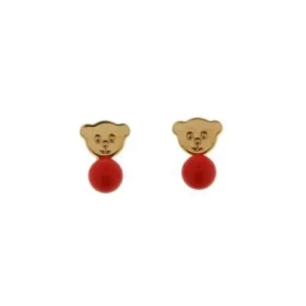 Boucles d oreilles Or 750 pour enfants forme nounours. Petites boules corail
