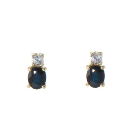 Boucles d oreilles Or 750 Saphirs (4x3mm) Oxydes Zirconium (2mm)