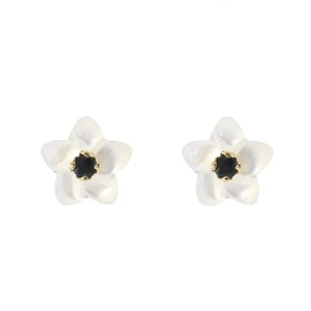  Boucles d oreilles Or Jaune Nacre Saphir Diamètre pierre : 2mm Diamètre fleur nacre : 7mm 