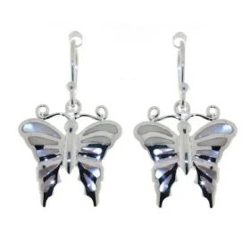  Boucles d oreilles Argent 925 Nacre , Motif papillion 17x17mm Longueur (attache incluse) : 30mm 