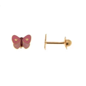 Boucles d oreilles papillons émaillés Or Jaune 375 Dimensions du motif : 5x6mm Fermoir à vis 
