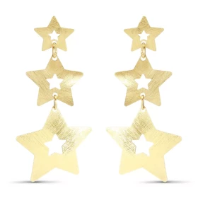 Boucles d oreilles pendantes argent doré brossé composées 3 étoiles chutte Largeur : 31mm Longueur totale : 54mm Système d...