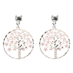 Boucles d oreilles pendantes argent rhodié composées d un arbre vie argent flashé or rose dans un cercle 20mm diamètre Les...