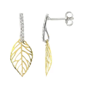  Boucles d oreilles pendantes 2 Ors 375 Motifs Feuilles Oxydes Dimensions d une boucle vue face : 24x8 mm Système fermetur...