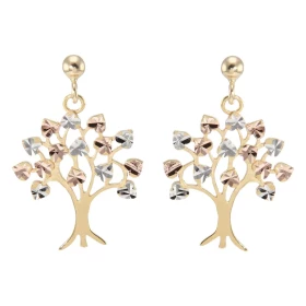 Boucles d oreilles pendantes 3 ors 375 Arbre vie Arbre vie effet ciselé sur les feuilles Dimensions d une boucle vue face ...