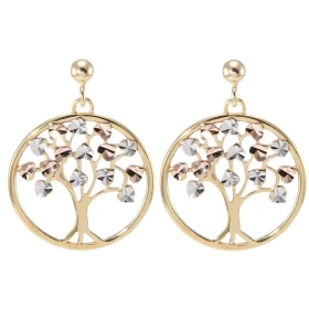 Boucles d oreilles pendantes 3 ors 375 Arbre vie Arbre vie dans un cercle 19mm diamètre Effet ciselé sur les feuilles Dime...