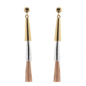  Boucles d oreilles pendantes 3 Ors 750 3 motifs articulés Longueur : 3,8cm Largeur : 4mm 