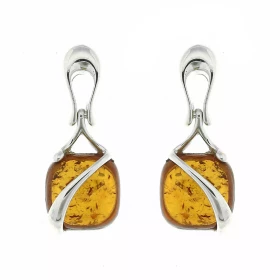 Boucles d oreilles pendantes Ambre Coussin Argent 925 Boucles d oreilles Argent 925 Ambre couleur cognac Ambres taillées c...