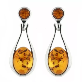 Boucles d oreilles Pendantes Ambre Argent 925 Boucles d oreilles Argent 925 Ambre couleur cognac Ambres taillées ronds 5mm...