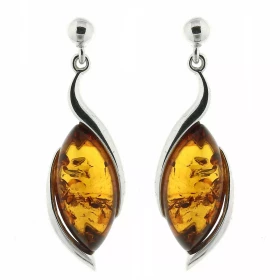 Boucles d oreilles Pendantes Ambre Argent 925 Boucles d oreilles Argent 925 Ambre couleur cognac Ambres taillées navettes ...