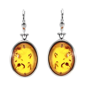 Boucles d oreilles Pendantes Ambre Ovale 20x15mm Ambre couleur cognac Dimensions d une boucle (vue face) : 40x18mm Système...
