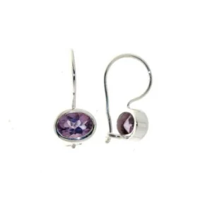 Boucles d oreilles Argent 925 Améthyste serties pierres ovales 7x5mm Longueur : 20 mm 