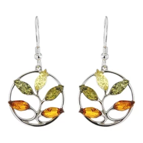 Boucles d oreilles pendantes Arbre Vie Argent Ambre Multicolore Dimensions d une boucle (vue face) : 40x22mm Système ferme...