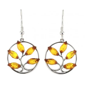 Boucles d oreilles pendantes Arbre Vie Argent Ambre Dimensions d une boucle (vue face) : 40x22mm Système fermeture : croch...
