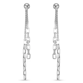 Boucles d oreilles pendantes argent rhodié composées 2 chaînettes 2 mailles différentes, une fantaisie 1,6mm large une for...