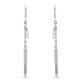 Boucles d oreilles pendantes argent rhodié composées 3 barres sur chaînette 3mm large Largeur : 9mm Longueur totale : 80mm...