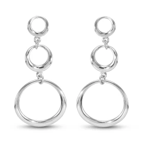 Boucles d oreilles pendantes argent rhodié composées 3 cercles Largeur : 20mm Longueur totale : 46mm Système d attache : p...