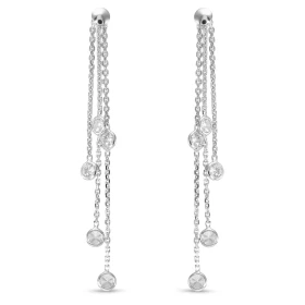 Boucles d oreilles pendantes argent rhodié composées 3 chaînettes 5 oxydes zirconium Largeur : 7mm Longueur totale : 60mm ...